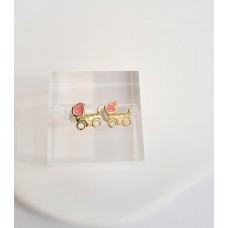 Παιδικά Σκουλαρίκια Χρυσά με Σμάλτο - Παιδικό Καρότσι (KID127)